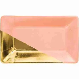 Plato de Carton Rectangular Rosa/Oro