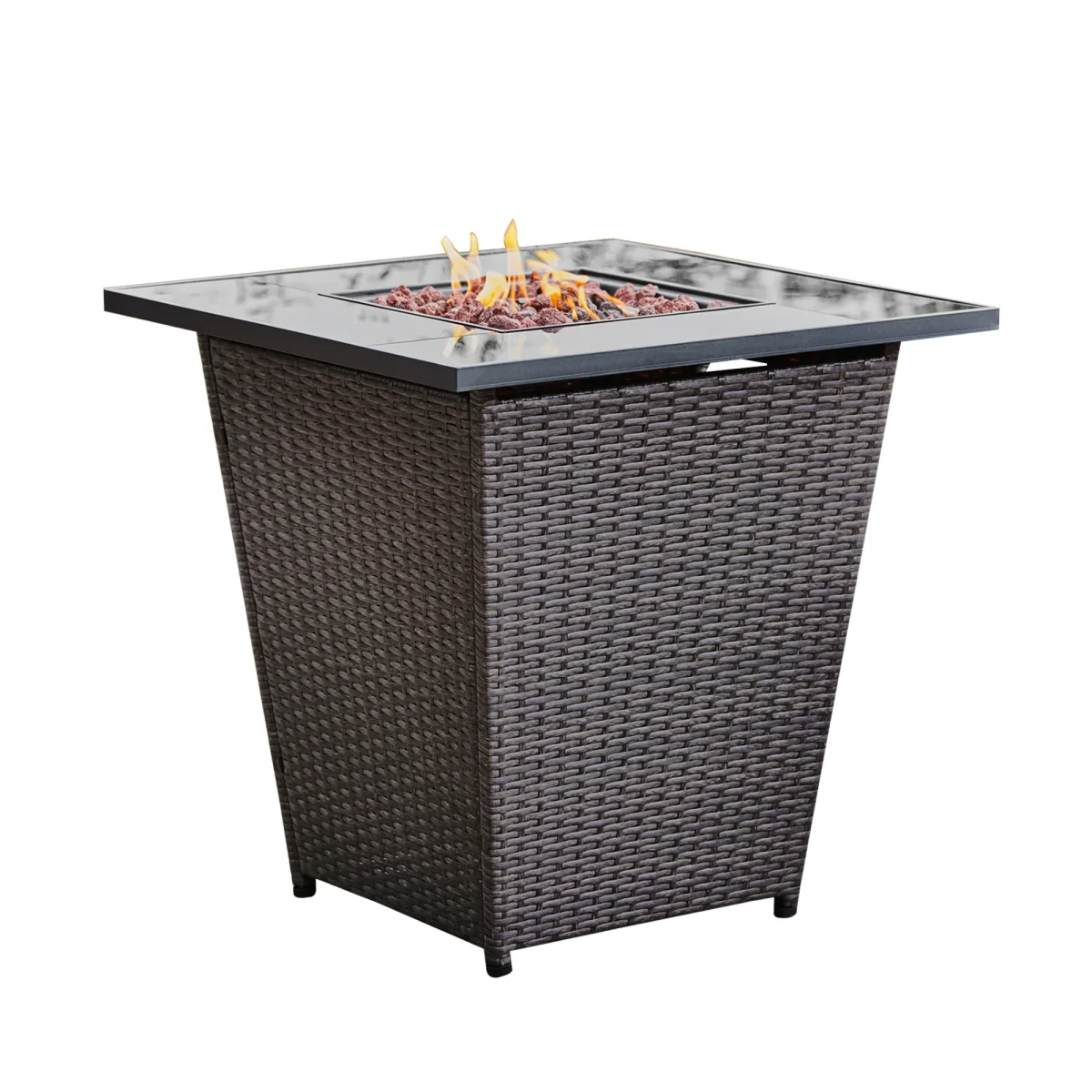 Peaktop by Teamson Home Garden – Mesa para hoguera de gas propano de ratán, hoguera para calentador al aire libre