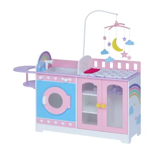 Olivia's Little World - Cambiador de muñecas para niños 6 en 1 de madera, juego de guardería con 6 accesorios