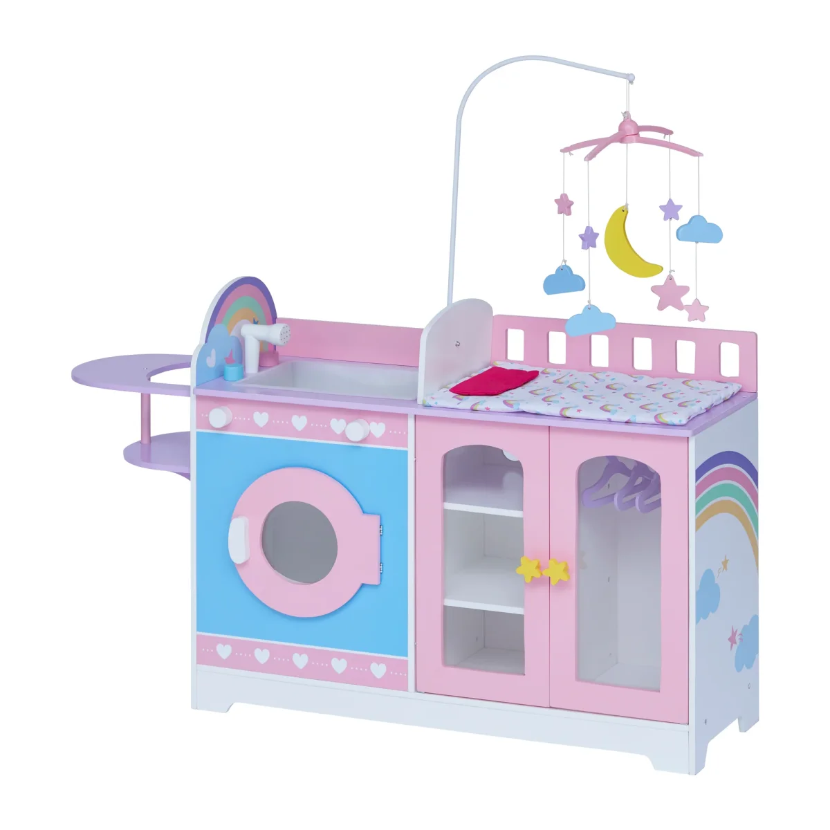 Olivia’s Little World – Cambiador de muñecas para niños 6 en 1 de madera, juego de guardería con 6 accesorios